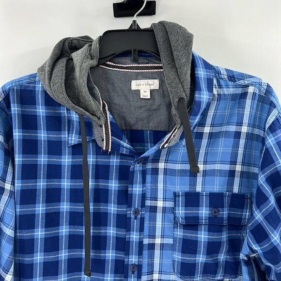 Sun + Stone Men's Long Sleeve Button Front with Hoodie - Snyder Patch - XXL NWT - Picture 1 of 6